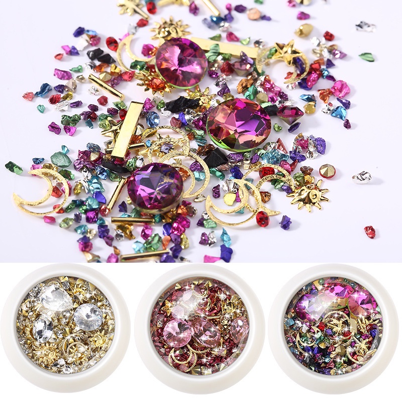 1 Kotak Kuku Rhinestone Aksesoris Kuku Kristal Untuk Kuku 3D Kuku Seni Hiasan Campuran Permata Membutuhkan Nail Art Diy