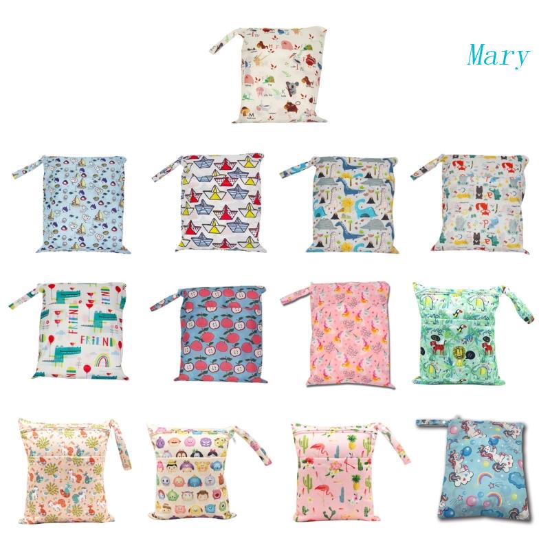 Mary Tas Popok Bayi Motif Kartun Tahan Air Popok Ritsleting Handbag Stroller Carry Pack Wet Dry Diaper Storage Bags