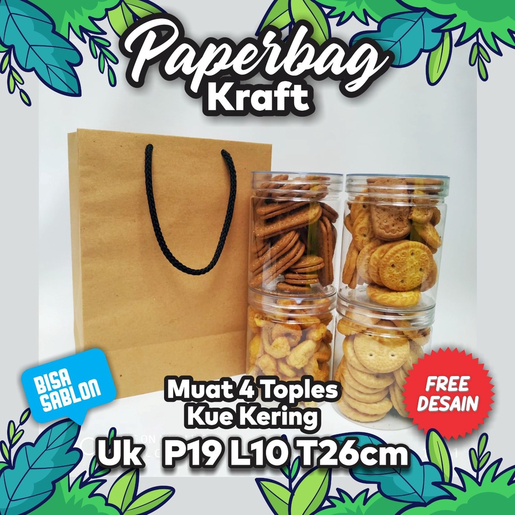 

Paperbag wadah toples bulat oval muat 4 toples, tas kertas paperbag wadah kue idul fitri, tas bingkisan lebaran idul fitri