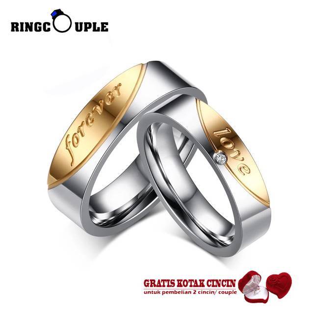 Cincin couple wedding tunangan Titanium Stainless Steel 316L anti karat harga grosir bisa bayar di tempat gratus kotak cincin love