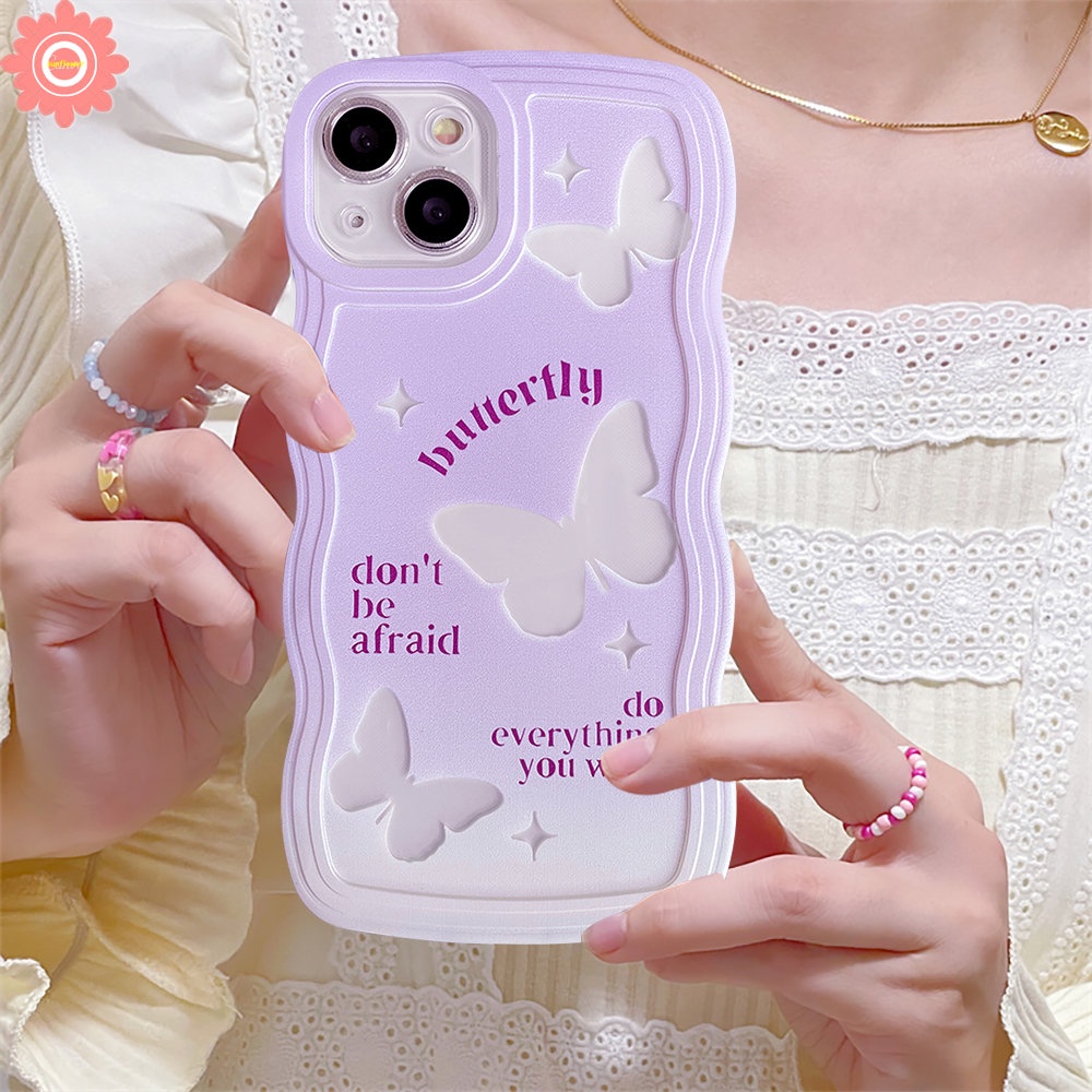 Redmi Note10 11 9 8 10Pro 10s 9Pro Redmi 10 10C 9 9T A1 9A 9C 10A A1+POCO X3 NFC Pro M3 Note 11Pro+9s 11s Mi 11T Pro Romance Butterfly Cute Case Soft TPU Wavy Edge Sarung