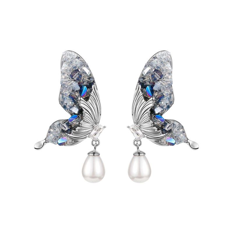 Anting Mutiara Kupu-Kupu Kristal fashion Elegan Aksesoris Korea Wanita