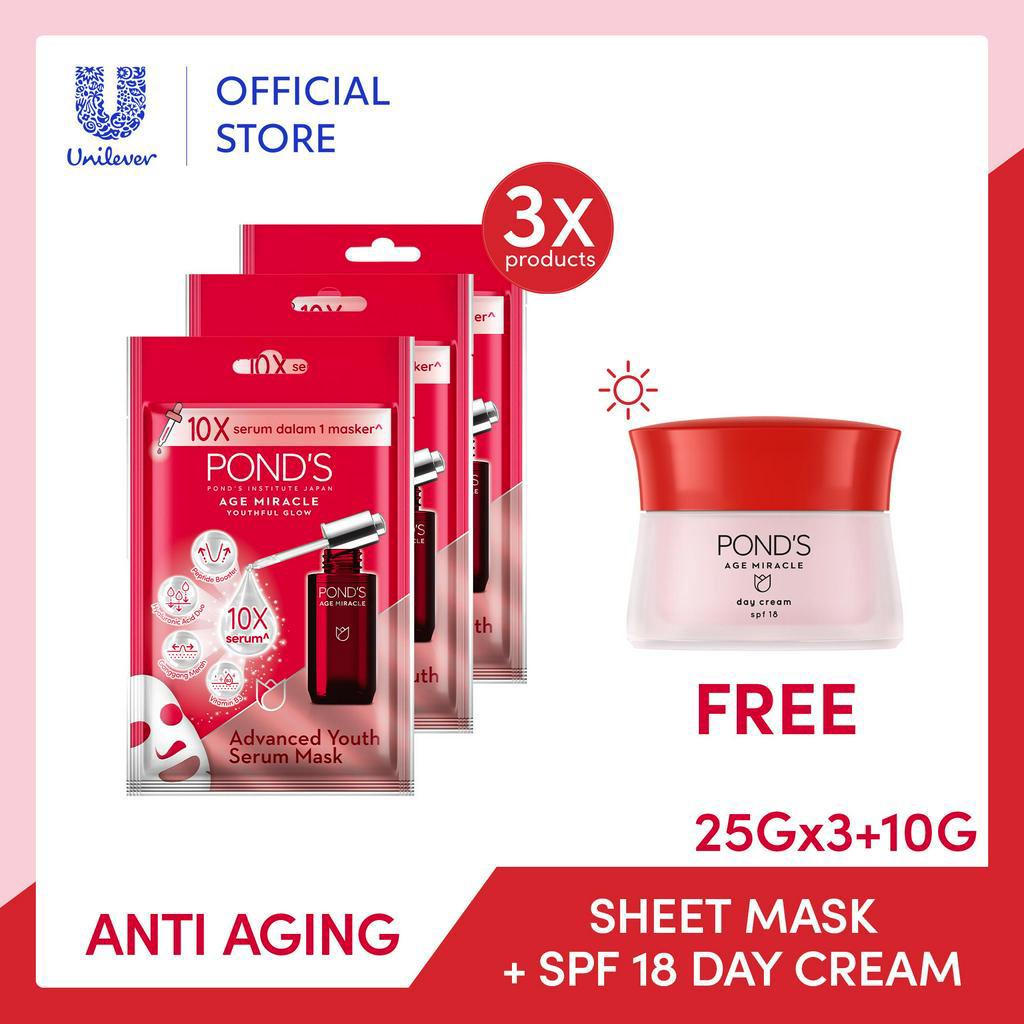 Buy 3 Pond's Age Miracle Serum Sheet Mask Anti Aging 25g FREE Day Cream 10g