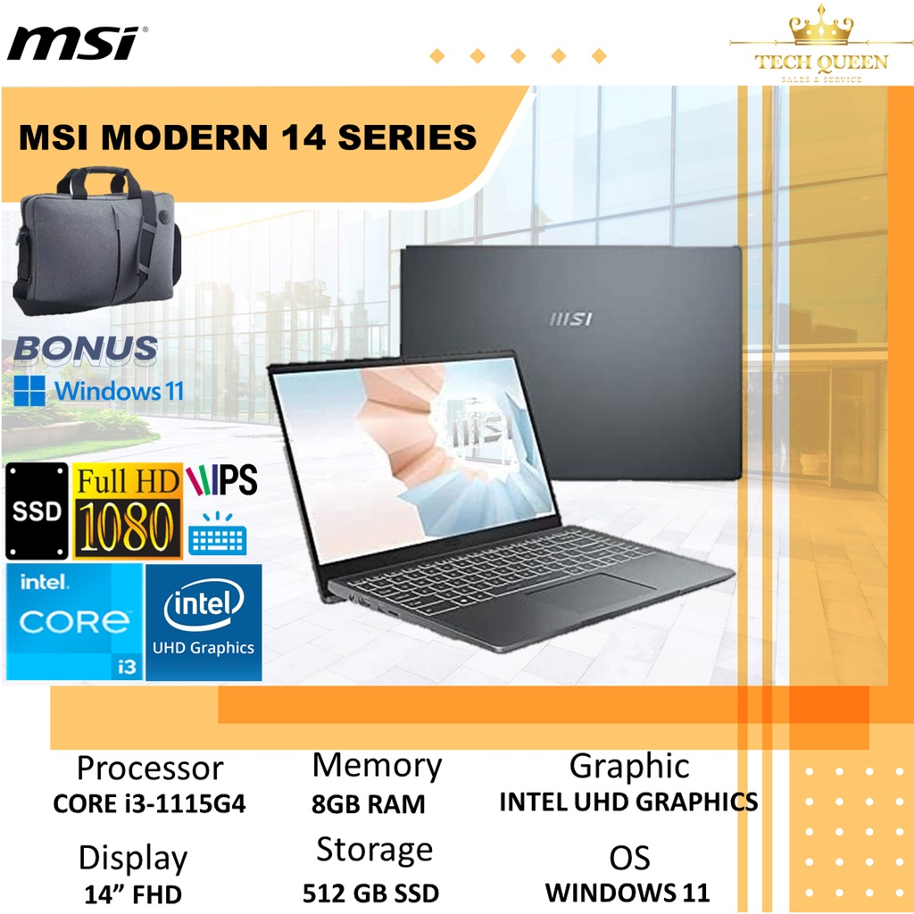 MSI MODERN 14 C11M 005 - I3 1115G4 8GB 512SSD WINDOWS11 14.0FHD IPS BLK