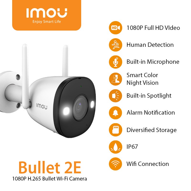 Imou Bullet 2E 3MP / 5MP  Smart IP Camera Full Colour Night Vision Outdoor Garansi Resmi