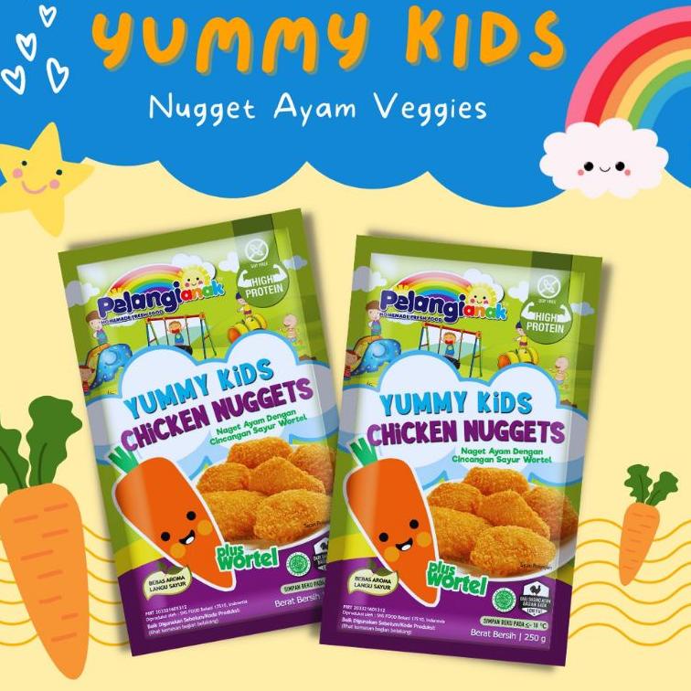 

G93 Pelangi Anak YUMMY KIDS Nugget Ayam Plus Sayur Wortel Sehat Halal Tanpa Msg Tanpa Pengawet Dijamin Bebas Langu Sayur PENJUALAN TERBANYAK ⇈