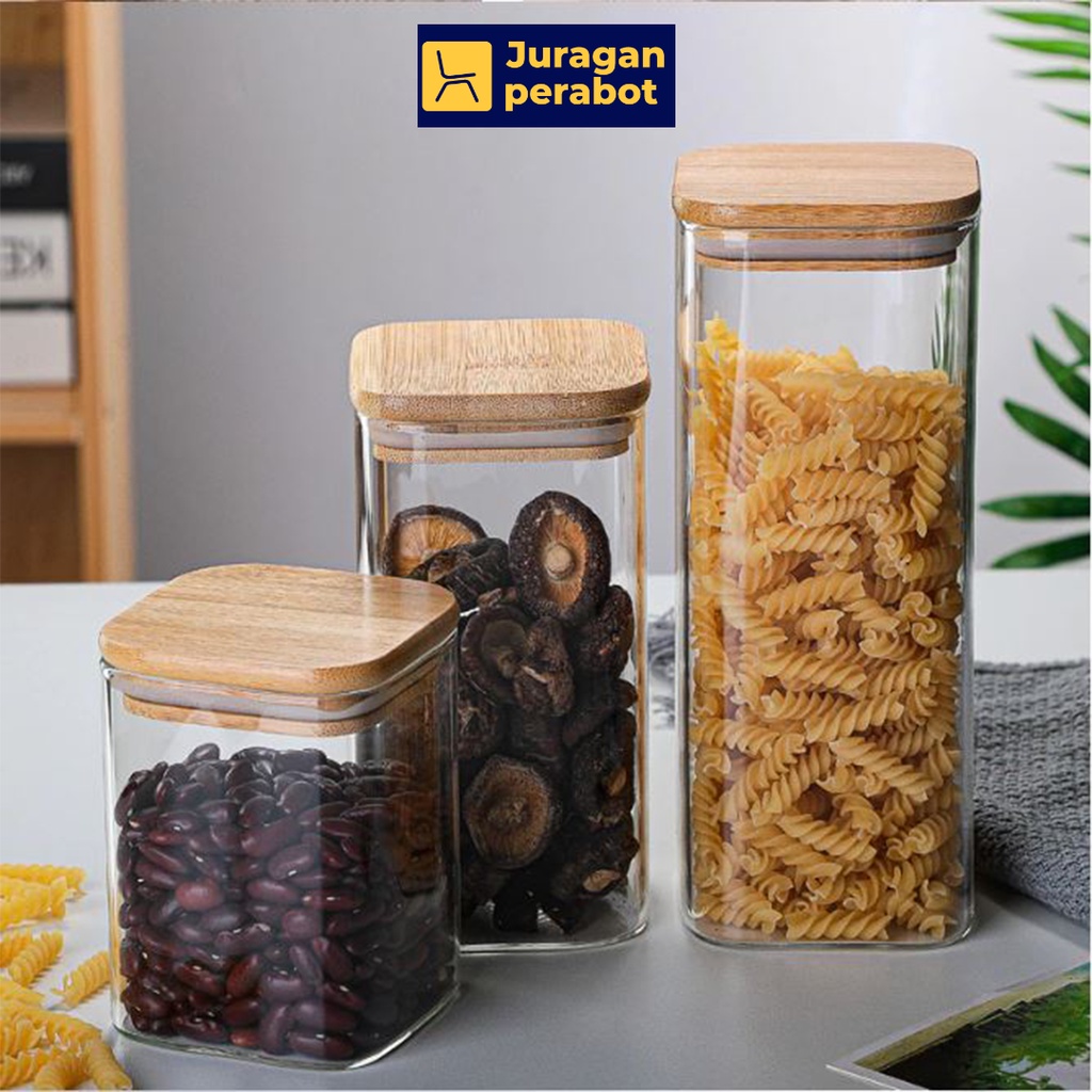 Toples Kaca Tutup Kayu Wadah Makanan Kedap Udara/Toples Kaca Kedap Udara Tutup Kayu Penyimpanan Maka