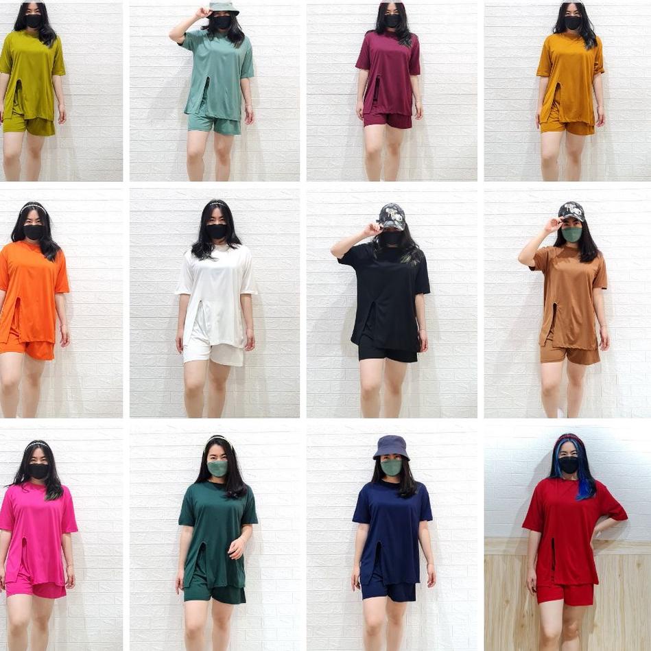 ➬ READY 4119 FREYA ONE SLIT SHORT SET KAOS POLOS BIGSIZE OVERSIZE S-XL ۩