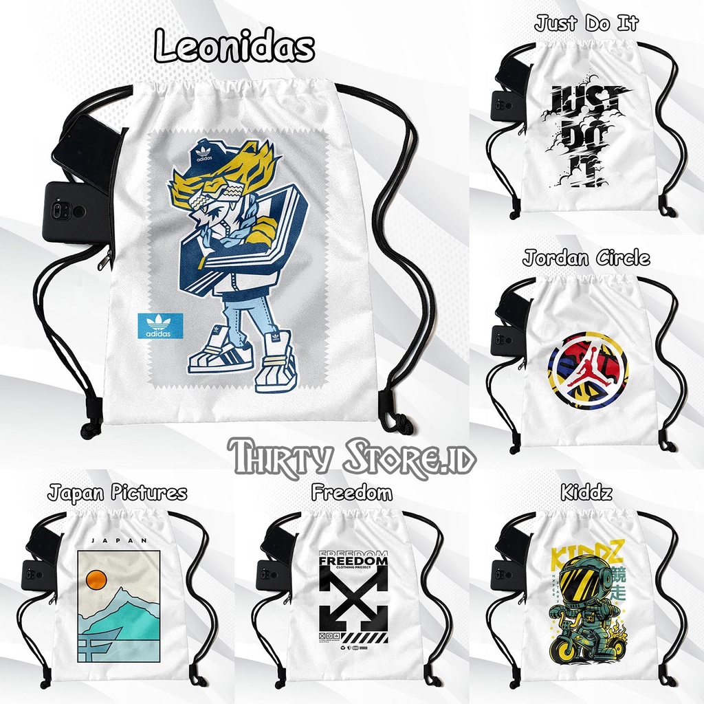 Tas Serut Full Print Stringbag Gendong Waterprouf Multifungsi Kanvas Tebal 2 Ruangan