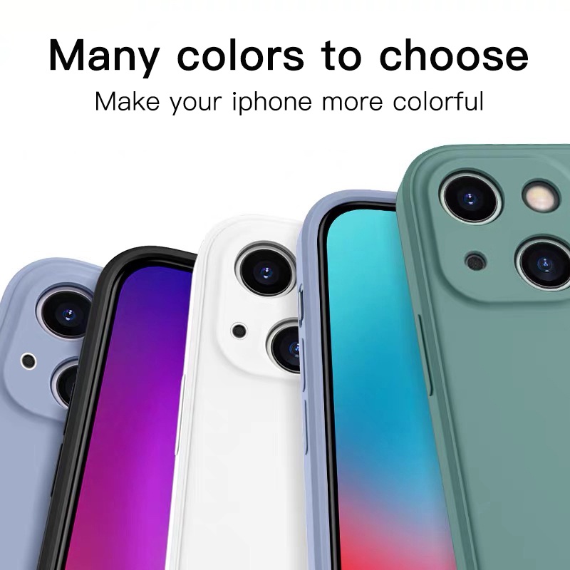 IPHONE Mewah Klasik Warna solid Untuk Iphone11 12 13 14 pro max Mini X XS max XR 78 Plus SE2 Tepi Lurus Cairan Casing Ponsel Silikon Perempuan Pria Tekstur