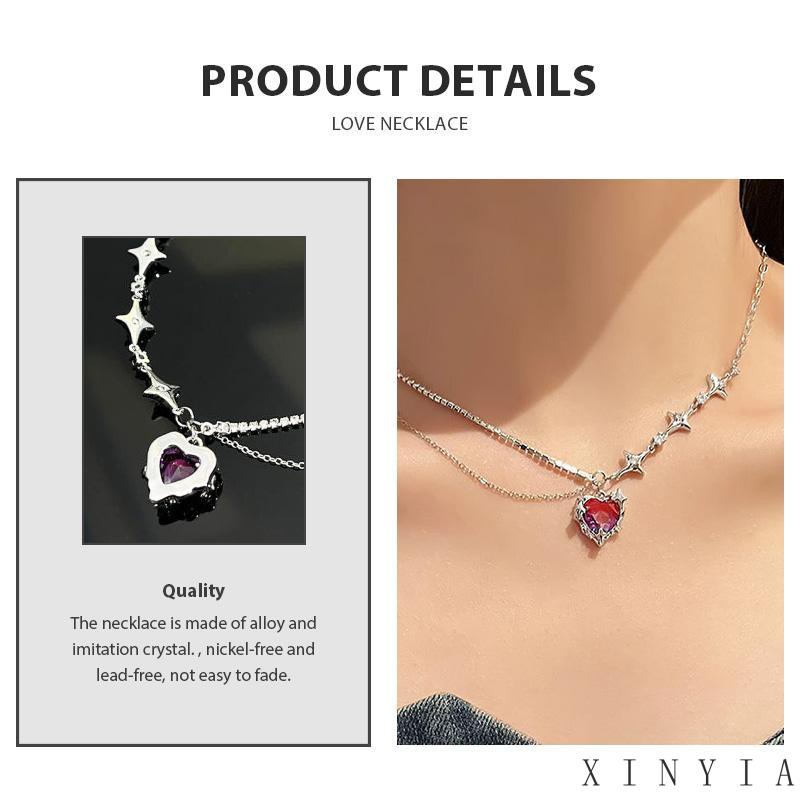 【COD】Collarbone Rantai Manis Keren Ungu Gradien Perempuan Ringan Mewah Cinta Kalung