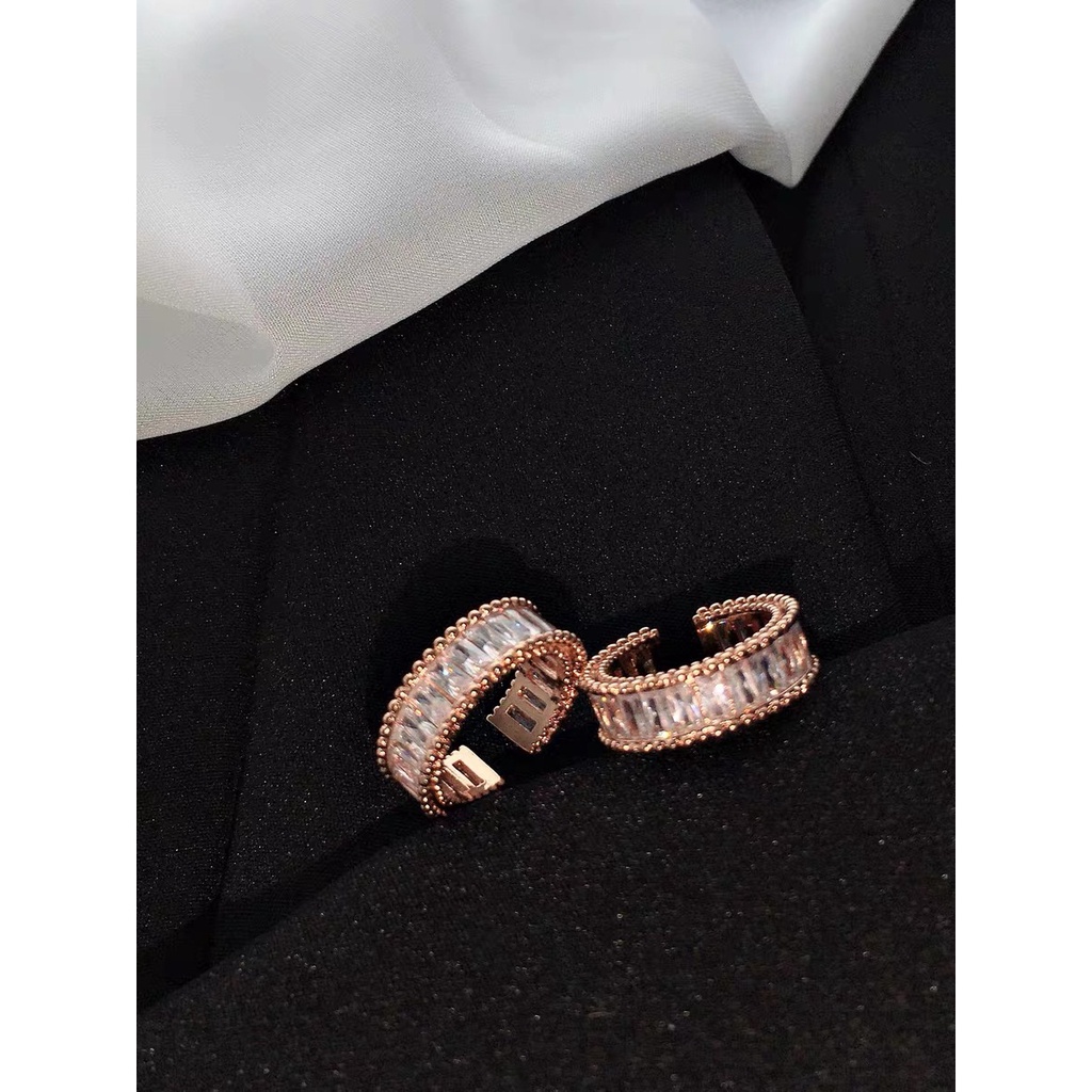 Cincin Model Terbuka Bahan Titanium Steel 18k Aksen Berlian Zirkon | Perhiasan Cincin Adjustable Bahan Stainless Steel | Kotak Hadiah Untuk Hadiah | Cincin Model Terbuka Untuk Wanita