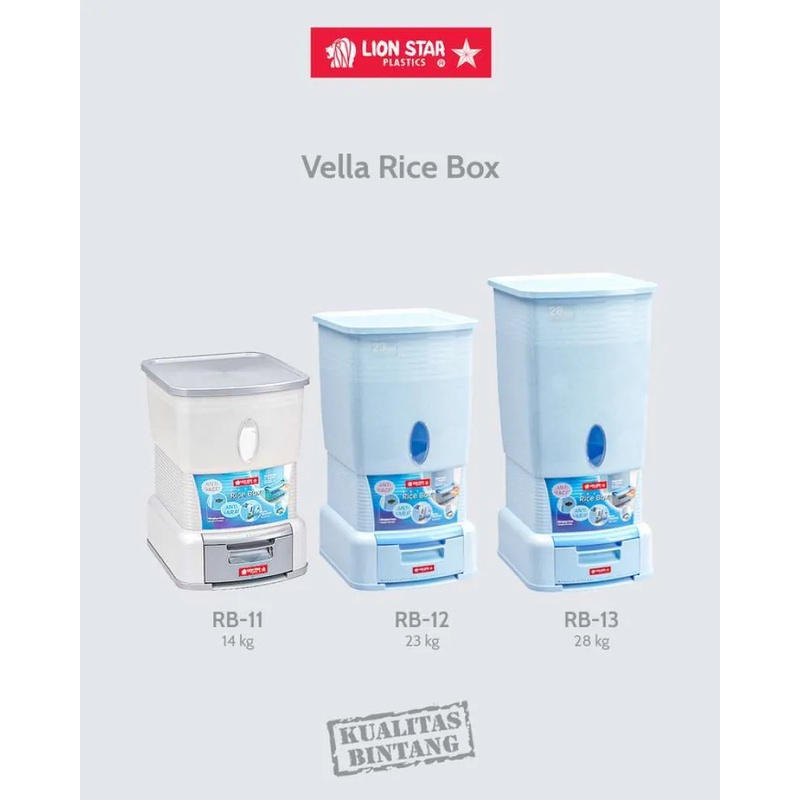 VELLA Rice Box Lion Star Tempat Beras ( 14kg , 18kg , 23kg , 28kg , 38kg ) Anti-Karat