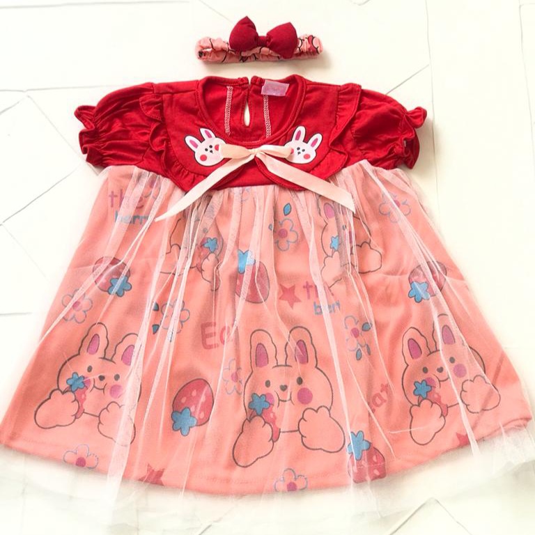 Baju anak bayi perempuan dress tutu set bando bunny 0 6 bulan fashion baby cewek murah