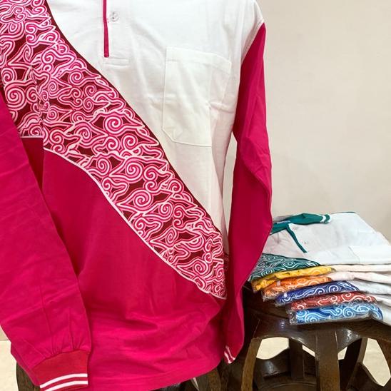 ☑ Baju Kaos Kerah Olahraga Muslim Training Polo T-Shirt Batik Lengan Panjang ➦