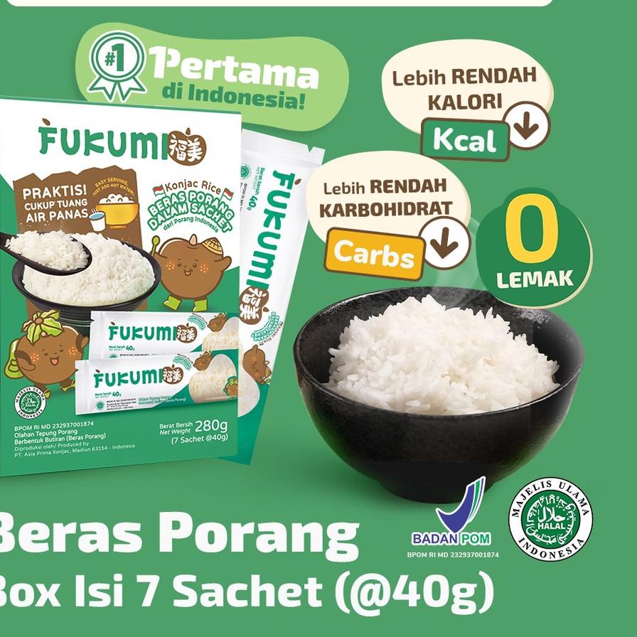 

➧ FUKUMI BERAS PORANG BOX SACHET - Fukumi Shirataki Beras Konjac Rice Diet isi 7 sachet x @40gr ➼