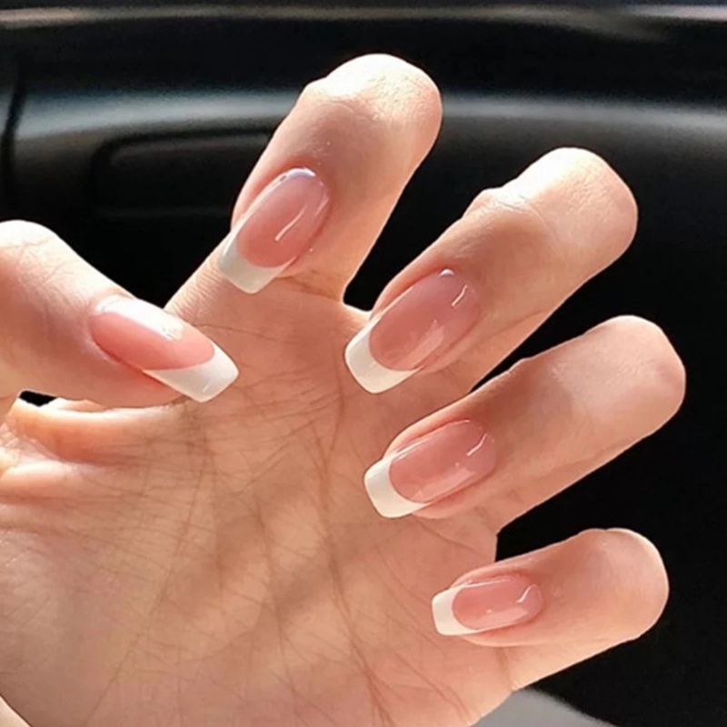 [Harga Grosir] DIY Manicure Nail Art Aksesoris Akrilik Buatan Kuku Palsu Alami Penutup Penuh Ballerina Peti Mati Kuku Palsu Tekan Di Ujung Kuku 24 Pcs Nude Gaya Perancis Kuku Palsu