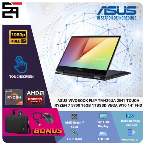 Asus Vivobook Flip TM420UA 2IN1 Touch Ryzen 7 5700 16GB 1TB SSD VEGA W10 14 Inchi FHD