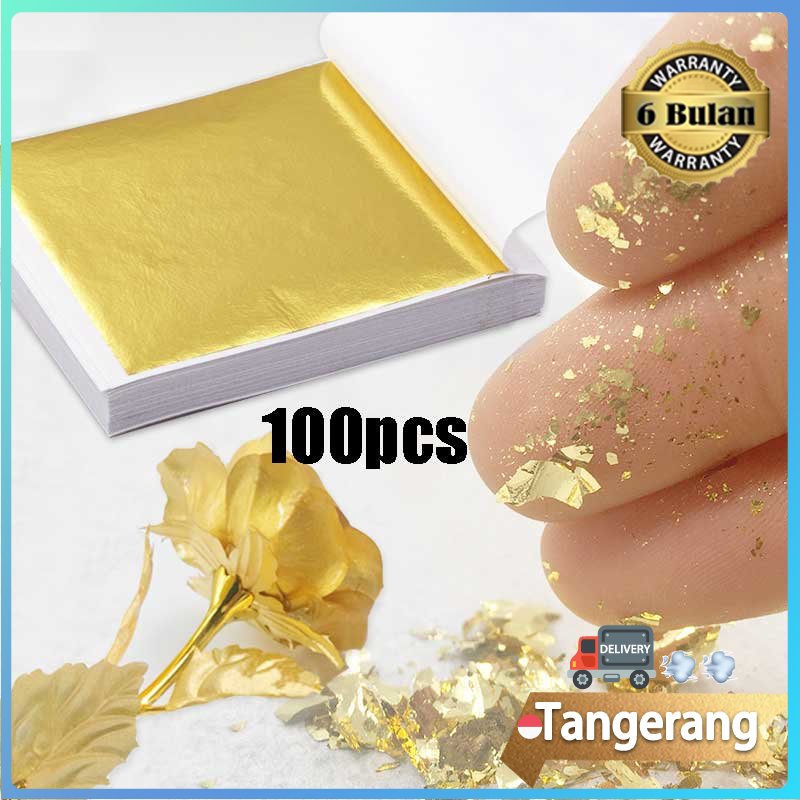 Gold Foil Leaf 100Pcs Gold Leaf/Kertas Gilding Gold Flakes Foil Kertas Foil Emas