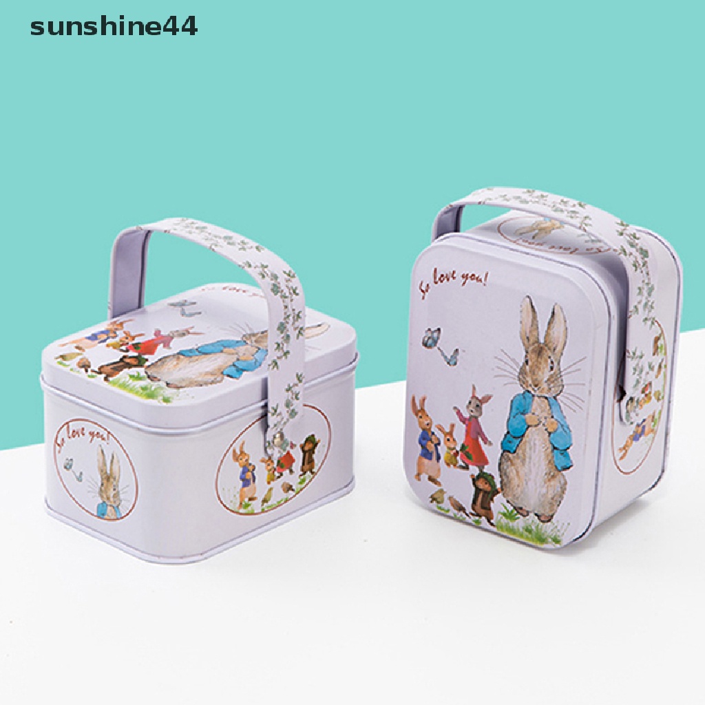 Sunshine Vintage Tinplate Little White Rabbit Suitcase Candy Box Kotak Hadiah Penyimpanan Bisa ID