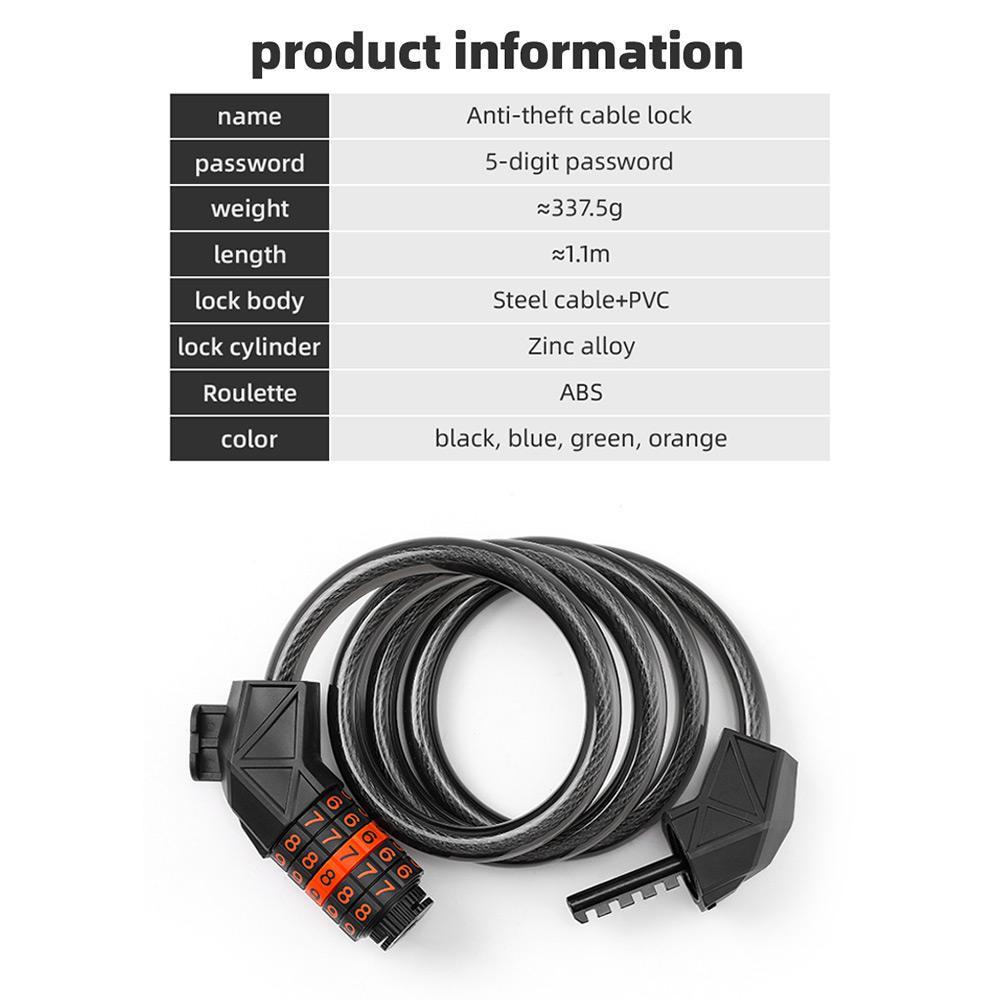 R-FLOWER Kunci Sepeda Aksesoris Bersepeda Keamanan Tinggi Kunci Sepeda Kombinasi 5digi Heavy Duty