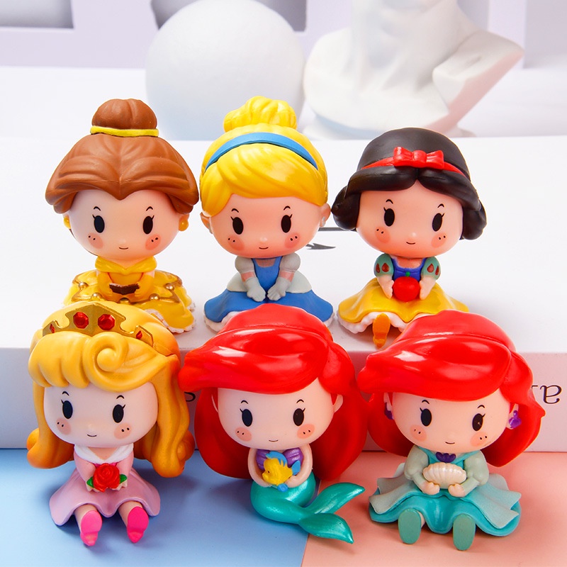 Set Hadiah Anak Perempuan Disney Princess Snow White Mermaid Figure Mainan Model Boneka