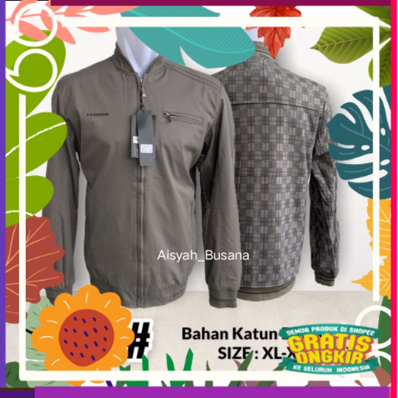 JAKET BOMBER KATUN DHT IMPORTBOLAK BALIK KOTAK / caramel khaki