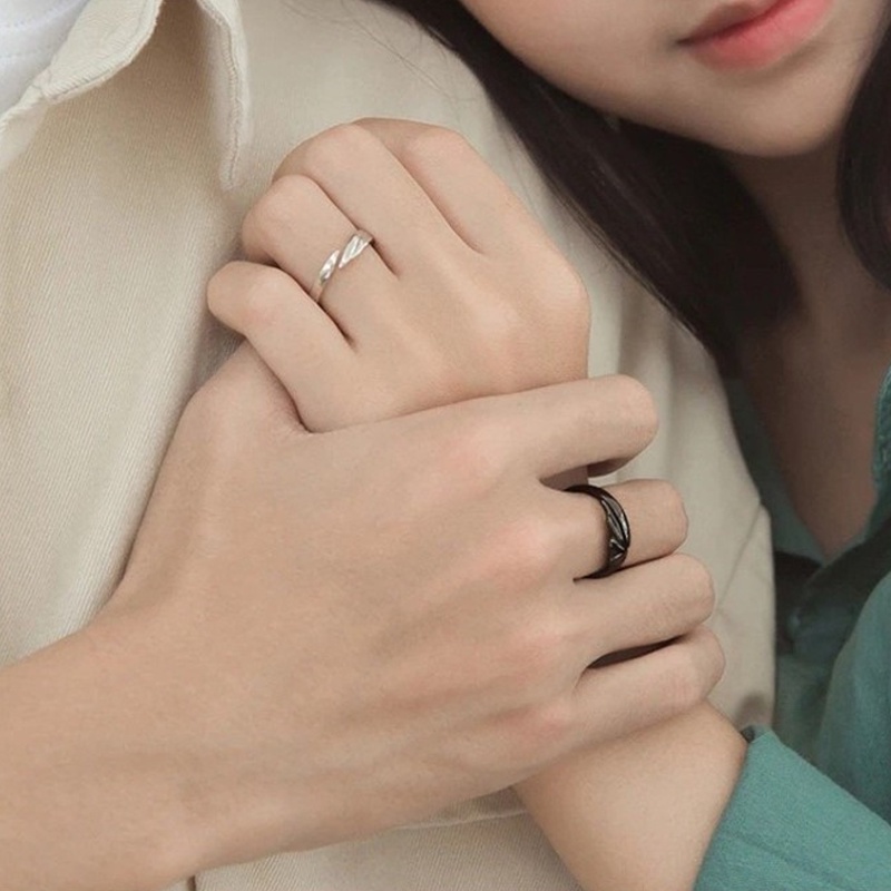 Papaozhu Trendi Malaikat Setan Sayap Pasangan Cincin Untuk Wanita Pria Temperamen Bulu Terbuka Buku Jari Cincin Sempurna Cowok Cewek Hadiah Pakaian Sehari-Hari