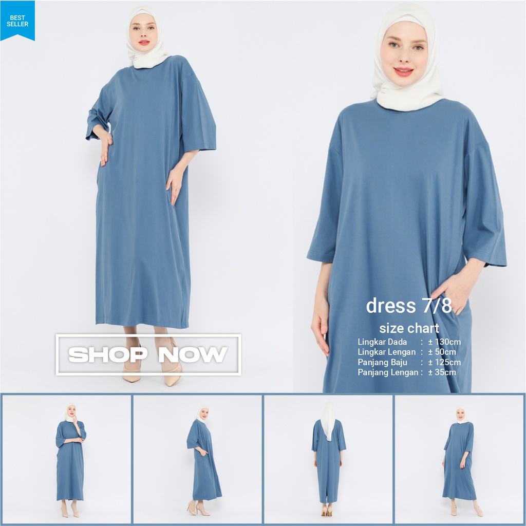 Baju Dress Oversize Wanita Muslim 7/8 LD130 Kaos super comfy
