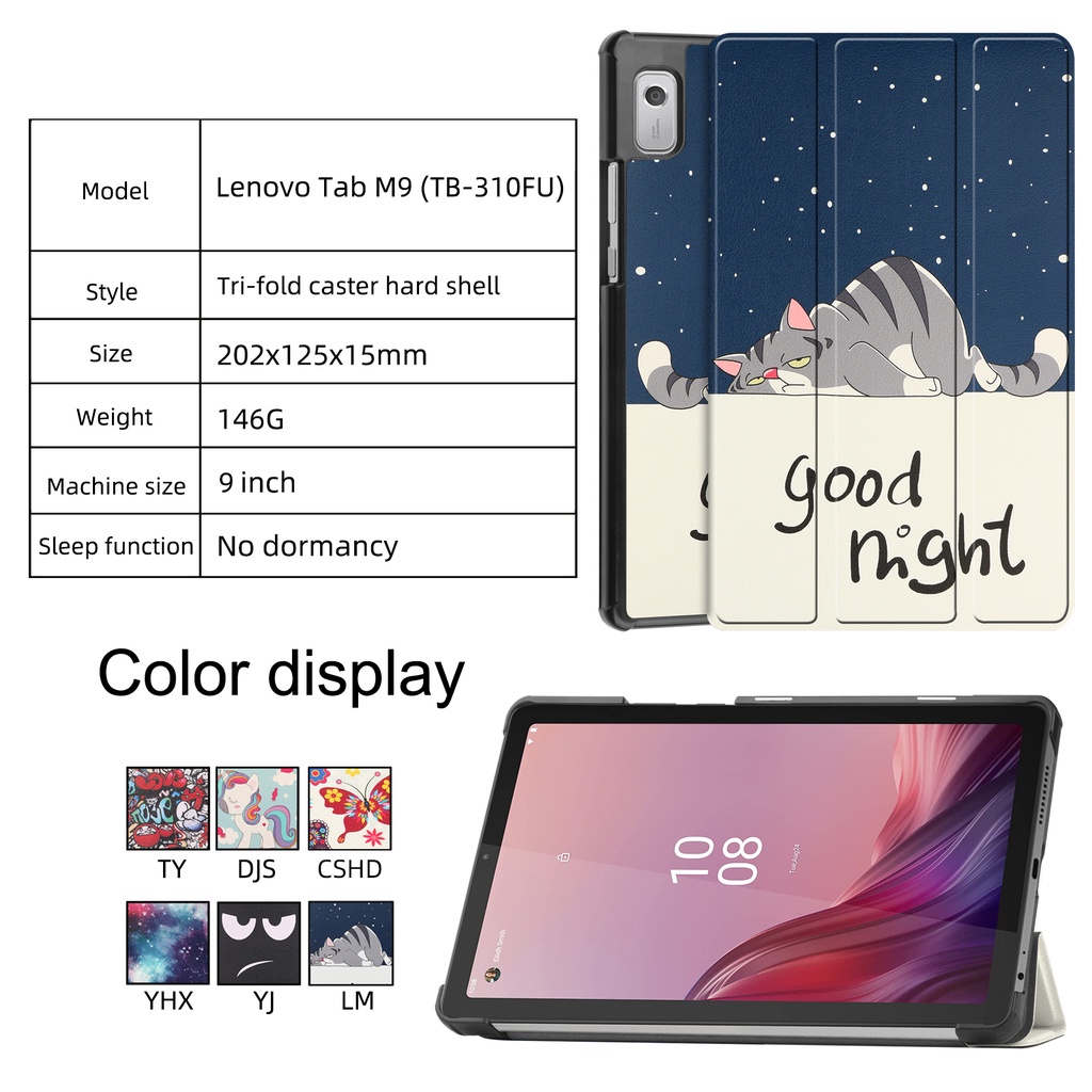 Untuk Lenovo Tab M9 (2022) 9.0 "TB-310FU Tablet Perlindungan Case Fashion Pola Dicat Tiga-Lipat Custer Flip Stand Casing Kualitas Tinggi PU Leather Cover