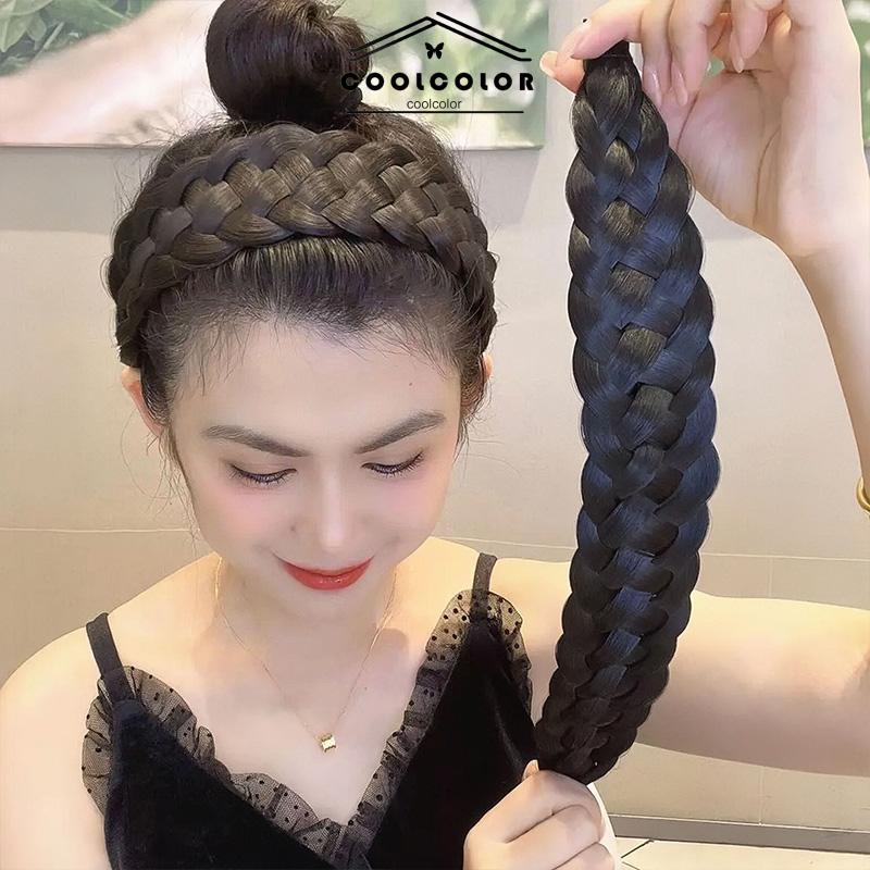 COD❤️Ikat Kepala Wig Kepang Bertepi Lebar ikat kepala Kepang Fishbone Menebal Kepang Twist yang Menebal Cuci Muka Ikat Rambut Wanita- cl