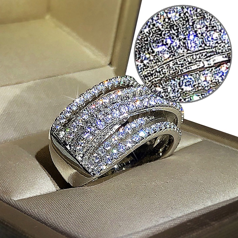 Multi Cross Paved Rings Wanita Kualitas Tinggi Warna Perak Pernikahan Band Aksesoris Baru Fashion Perempuan Cincin Perhiasan