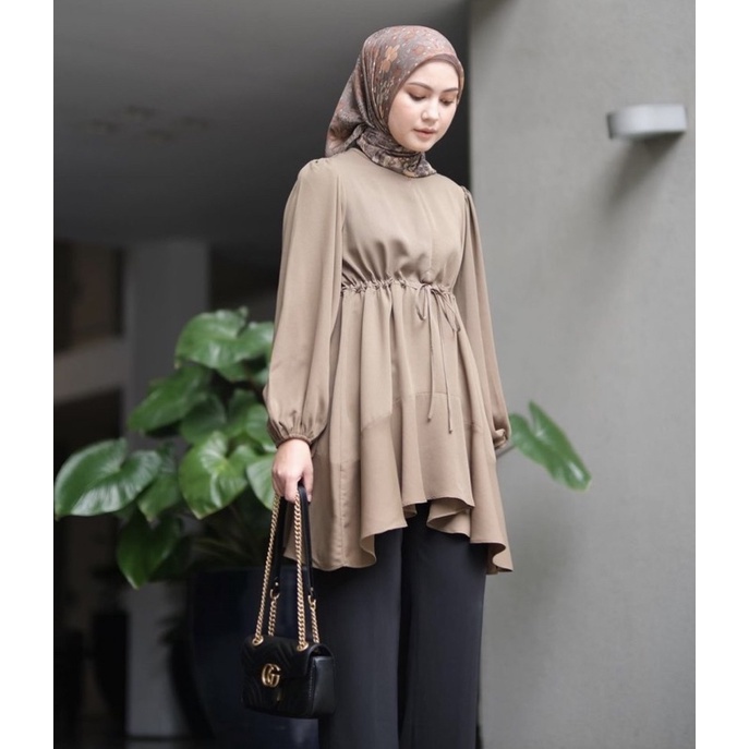 Tunik Terbaru 2023 by Humaira Store Surabaya Tunik Twill Premium Atasan Lengan Balon Long Dress