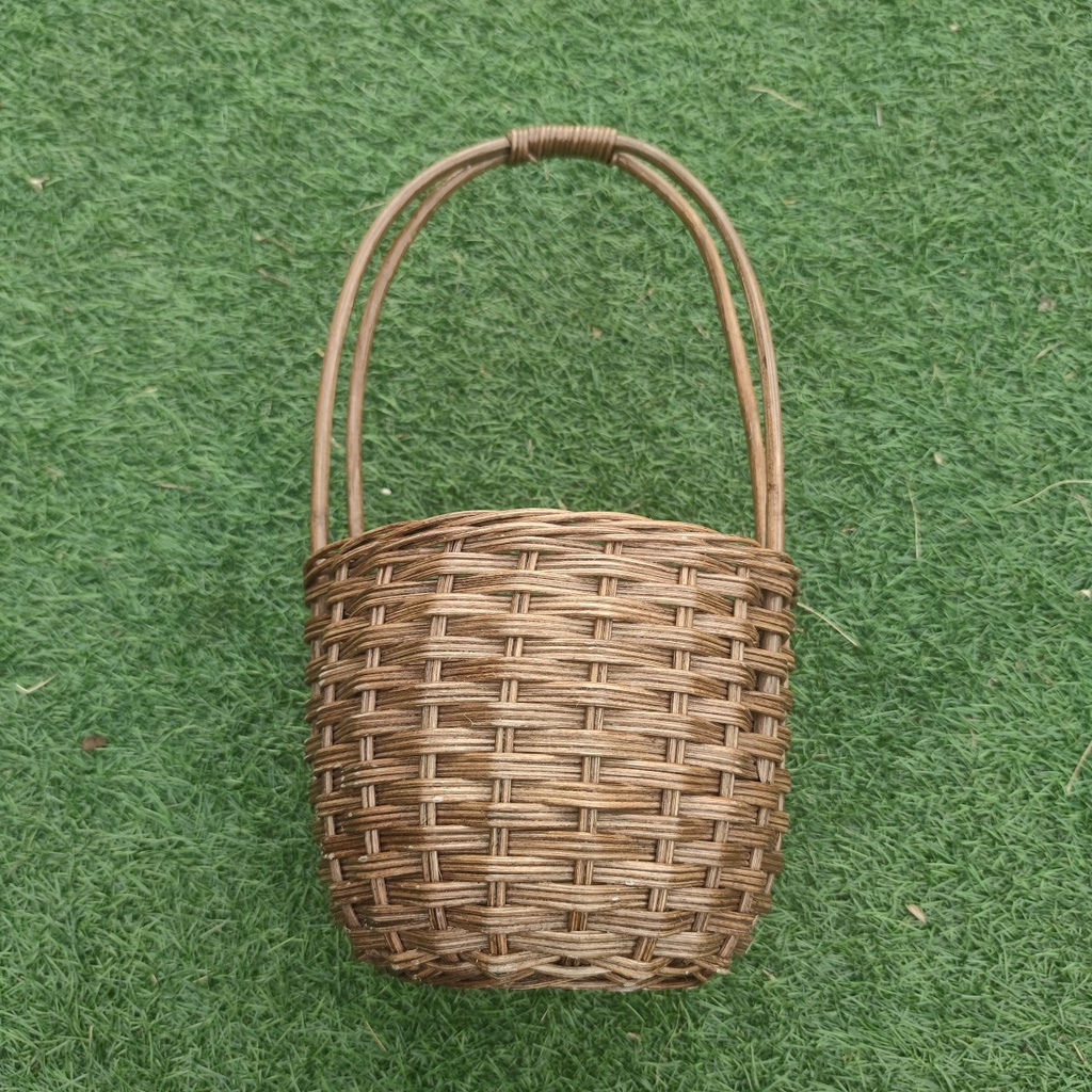 Kerajinan Tangan Rotan - Keranjang Tempat Bunga Gagang - 18x18x40cm