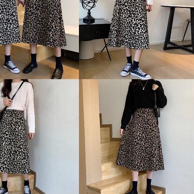 ➼ Rok Macan Leopard Panjang / Rok A-line Bahan Woolpeach kualitas ok / Rok leopard panjang / flare s