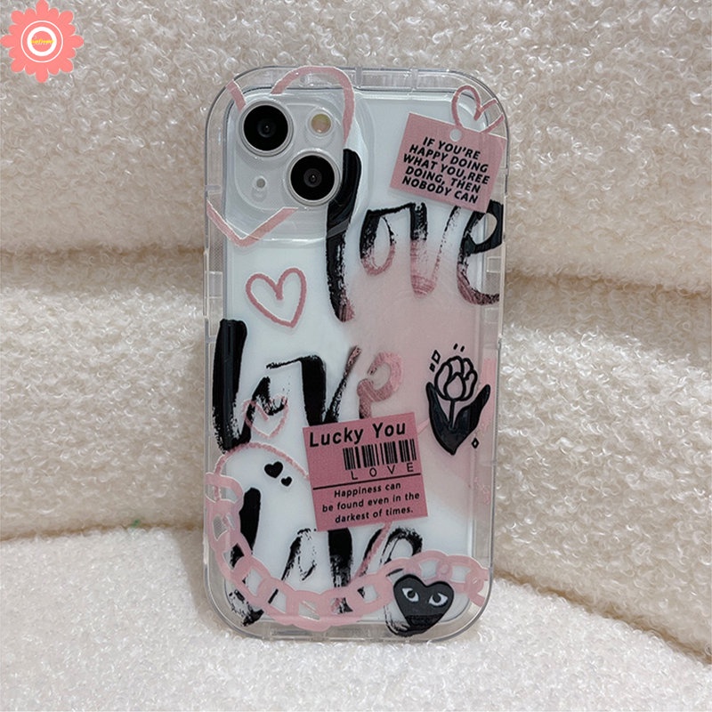 Kartun Graffiti Cinta Hati Case Redmi Note11 10 9 8 11s 10s Redmi 12C 9 10C 10 9T 9A A1 10A 9C NFC POCO F4 Comme des Garcons Label Bunga Lembut TPU Airbag Shockproof Cover