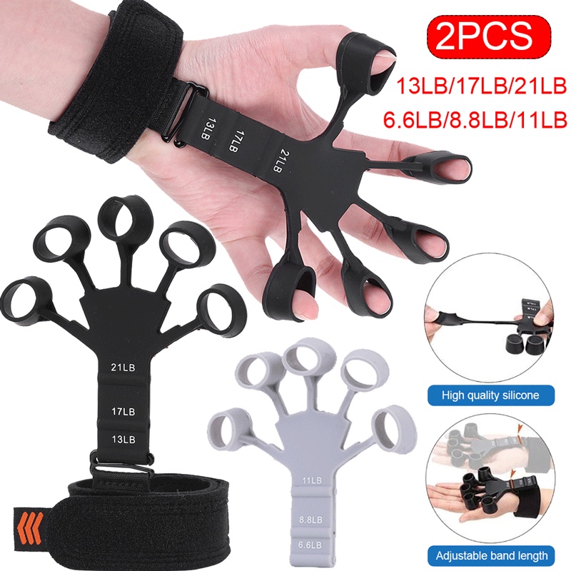 2pcs Finger Gripper Silikon Finger Berolahraga Trainer Dengan 6tingkat Tahan Untuk Pemain Gitar Dengan Penguat Band Tangan