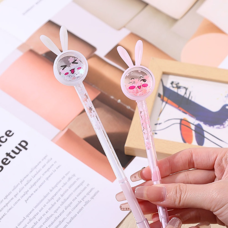 [Wholesale Prices] Dream Girl Black Neutral Pen Shiny Sequin Stationery Pen Cute Expression Writing Stationery Creative Rabbit Ears Signature Pen Transparent Bar 0.5mm Exam Marker