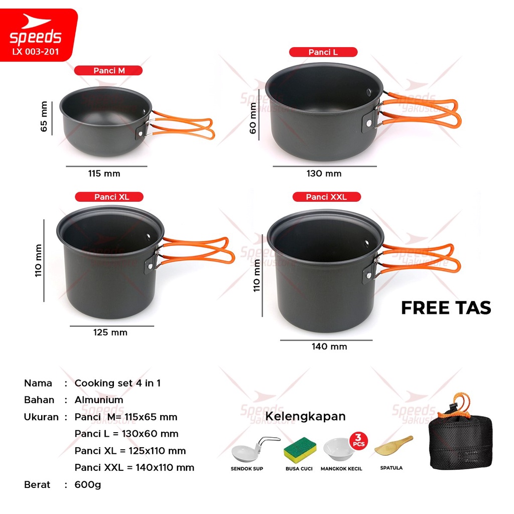 SPEEDS Alat Masak Camping Set Mini Cooking Cookware Rekreasi Pesta Portable 2-6 Orang Teko Outdoor Aman 003-201