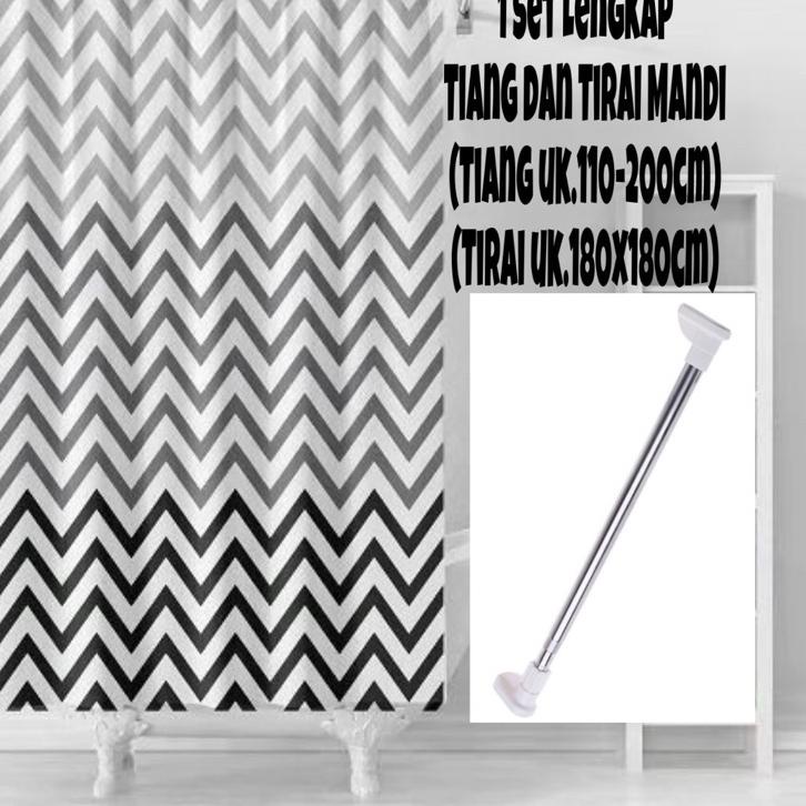 ◘ (1 set) Tirai kamar mandi plus Tiang kamar mandi / Tiang gorden+Tirai shower curtain ☪
