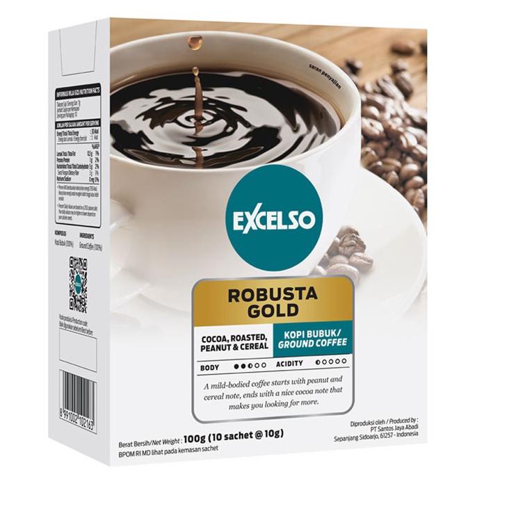 

Terlaku.../ PROMO HARI RAYA Excelso Robusta Gold (Isi 10 Sachet x 10 Gram) - Folding Box