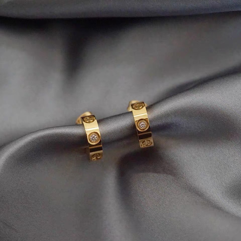 Anting Hoop Bentuk C Bahan Stainless Steel Aksen Berlian Zirkon Warna-Warni Hypoallergenic