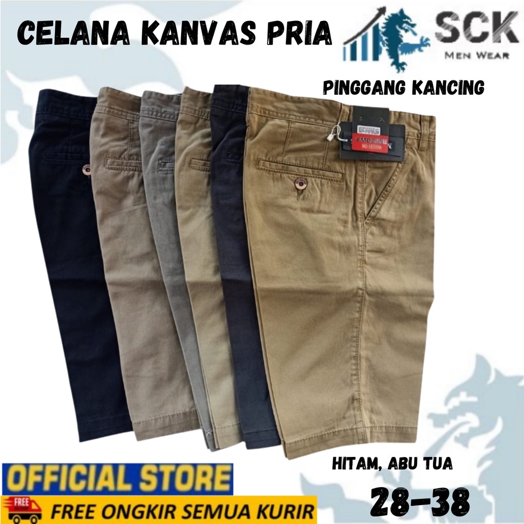 Celana Pendek KANVAS BENBERCA Pria Warna POLOS 28-38 / Pakaian Pria Pinggang Kancing Santai - sckmenwear GROSIR