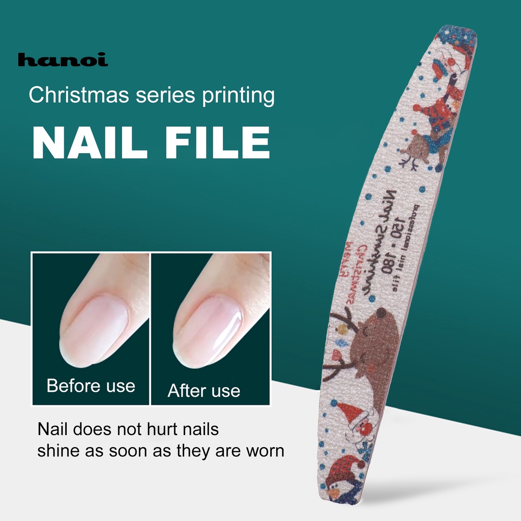 Hn * Kikir Kuku Motif Natal Bentuk Setengah Bulan Amplas Nail Buffer Warna-Warni Alat Manicure Profesional Untuk Perempuan