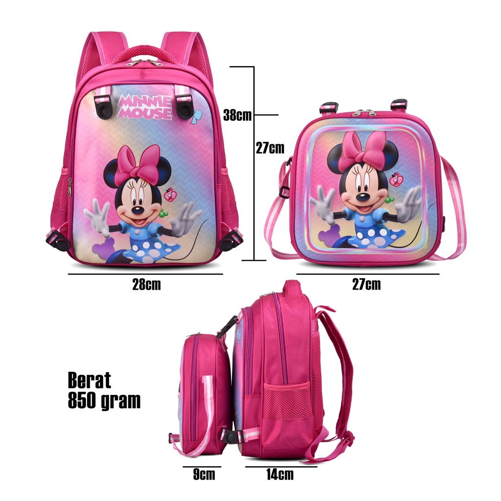 (RF) Tas Sekolah Cartoon 3515 Tas Selempang Dan Ransel Anak Set 2 Ransel Motif Berkarakter Avengers,Frozen,Minnie Mouse,Spiderman