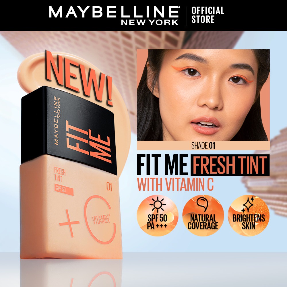 MAYBELLINE Fit Me Fresh Tint - Foundation With Vitamin C Serum &amp; Sunscreen SPF 50 PA+++ - 30ml