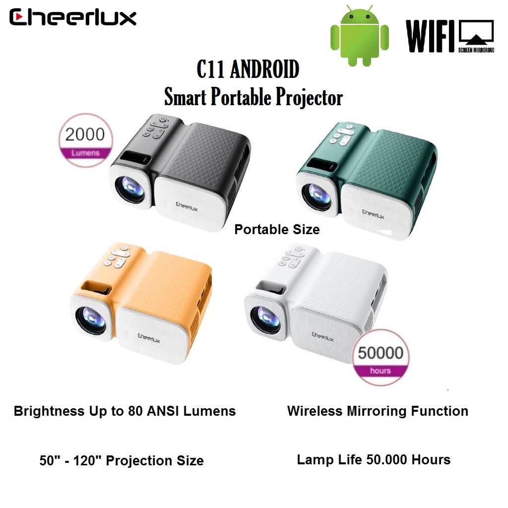 Proyektor CHEERLUX C11 ANDROID HD Smart Projector 80 ANSI Lumens