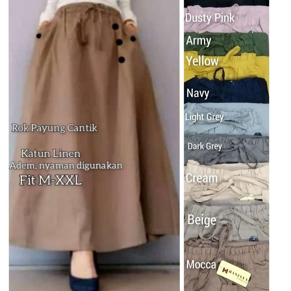 ♥ ROK KATUN LINEN RAMI PANJANG PAYUNG/ROK LEBAR MAYUNG. ROK REMAJA MUSLIM/ROK JUMBO ▲