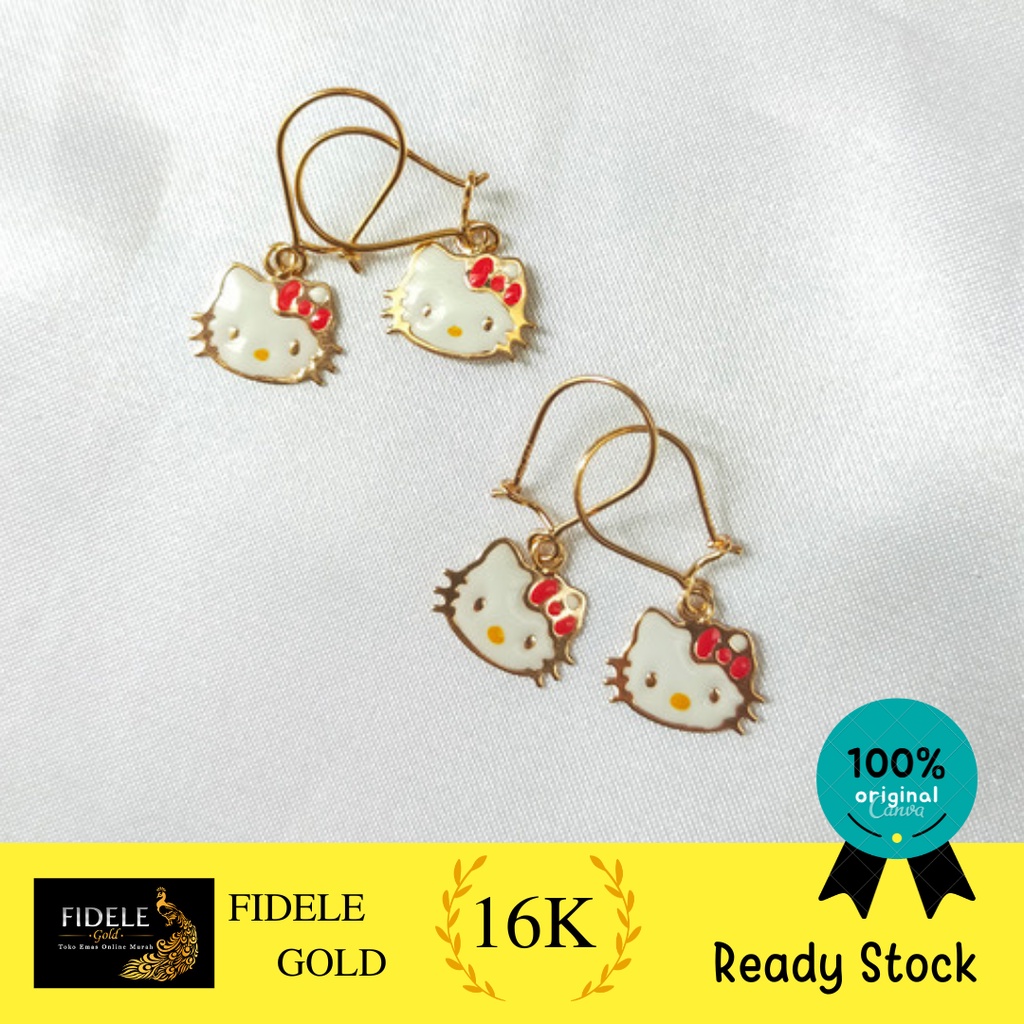 Anting Hello Kitty Emas tua emas kuning 16K anting cat anting anak
