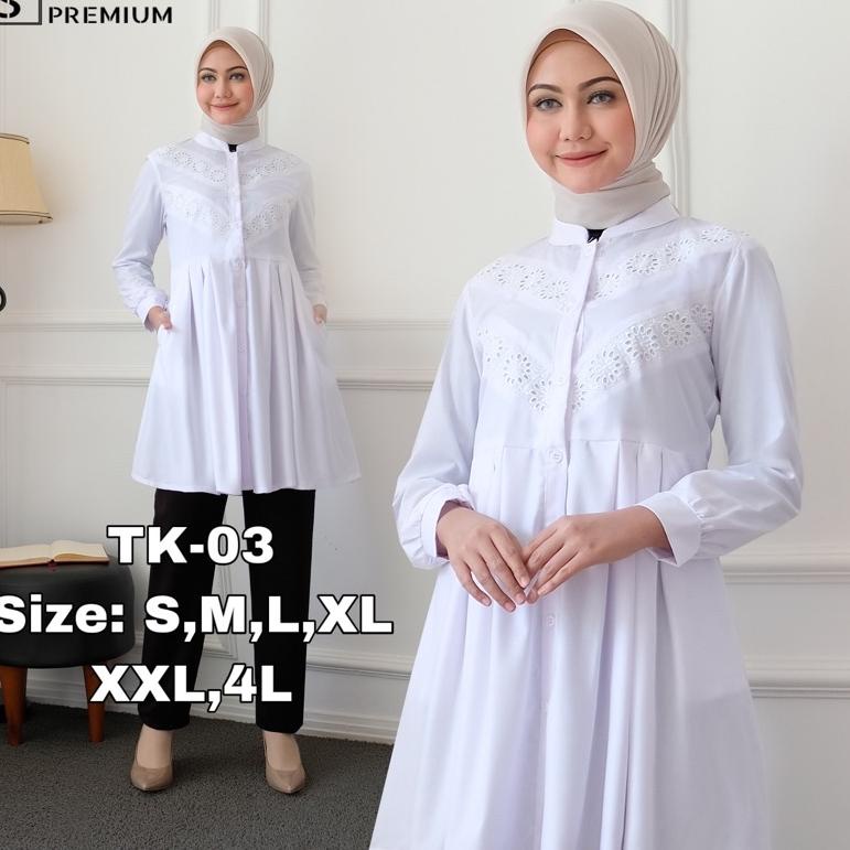 Harga Spesial Sakha - TK 03 Tunik Putih Muslim Wanita Atasan Putih Kerja kantor PNS guru Baju Putih 